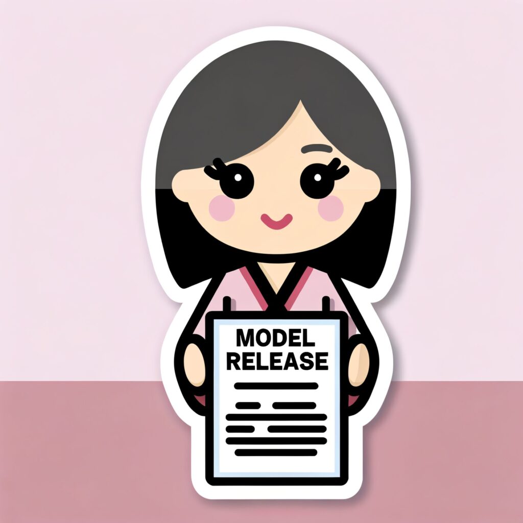 Cute,Sticker,Vector style,Image,Of,Cute,Woman,Hold,Model,Release