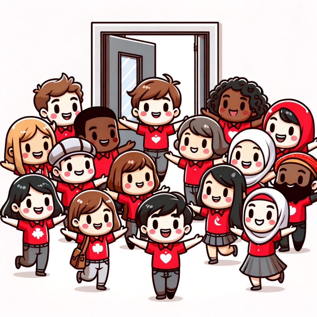 Cute,Sticker,Vector style,Image,Of,Group,Of,Red,Shirt,Men