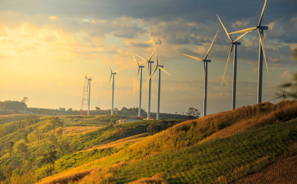 Wind,Turbines,On,Sunny,Morning