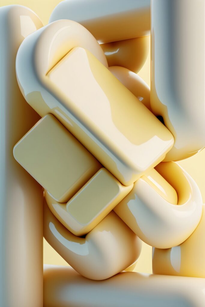 3d,Yellow,And,White,Abstract,Geometrical,Shaped,Figures,Placed,On