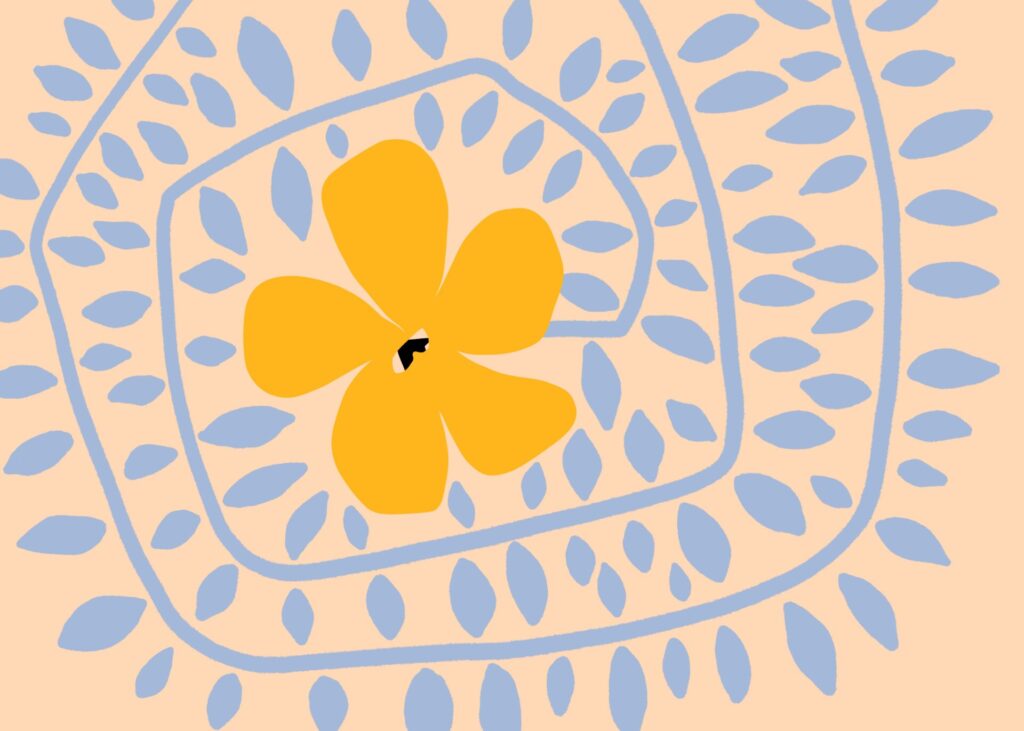 Floral,Pattern,With,Yellow,Daisy,Flower,And,Pale,Blue,Leaves