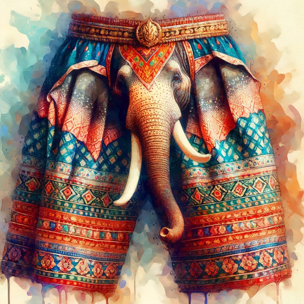 Watercolor,Artistic,Image,Of,Elephant,Pants,Thailand