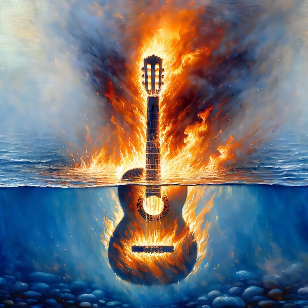 Watercolor,Artistic,Image,Of,Guitar,On,Fire,,Burn,In,Water.