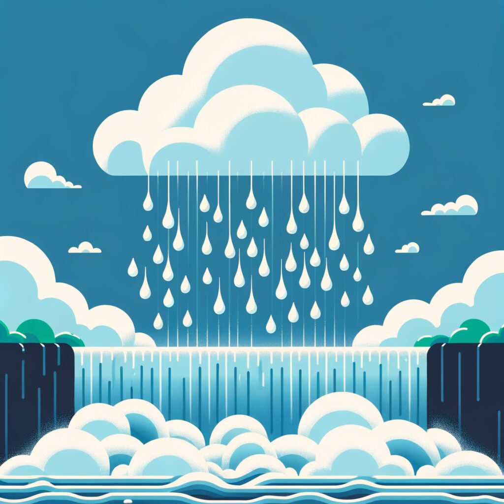 Flat,Design,Vector style,Of,Rain,From,Cloud,On,Waterfall