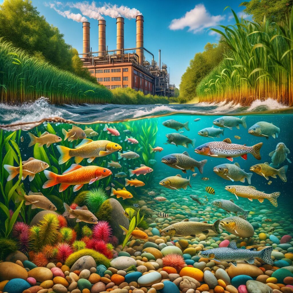 Fish,Living,In,River,Next,To,Factory,,Focus,On,Fish