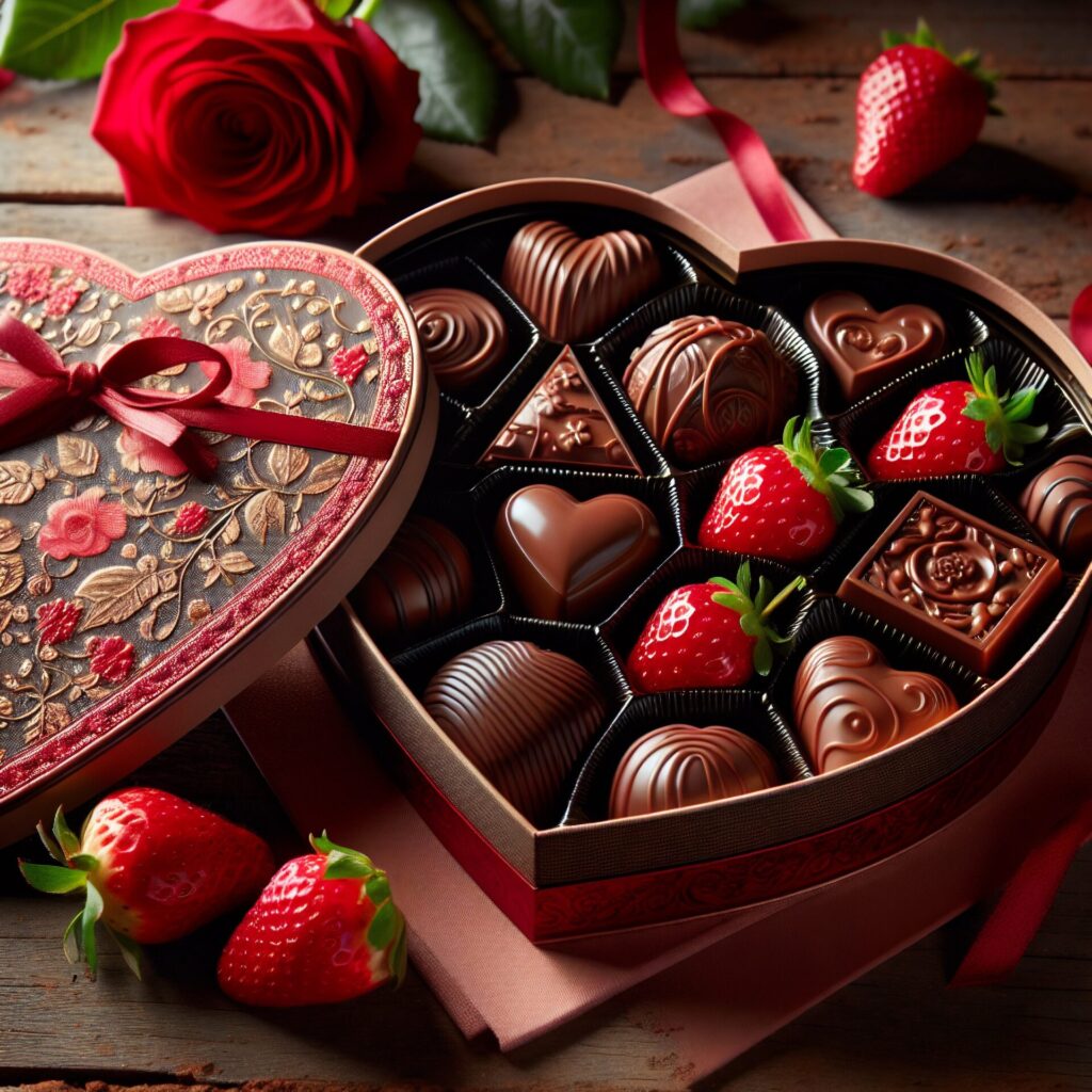 Chocolate,Mixed,With,Strawberry,In,Heart,Shape,Gift,Box,For