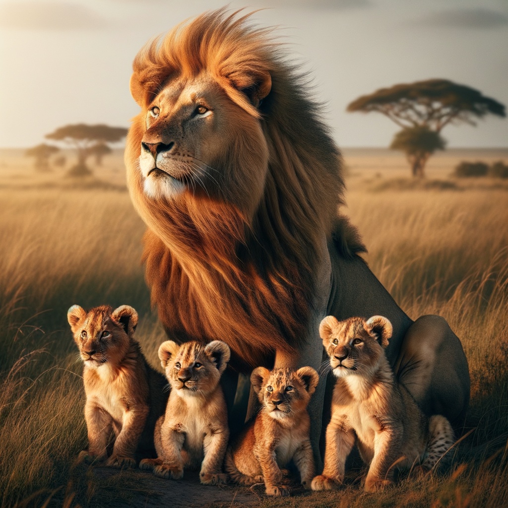 Lion,Protecting,His,Cubs