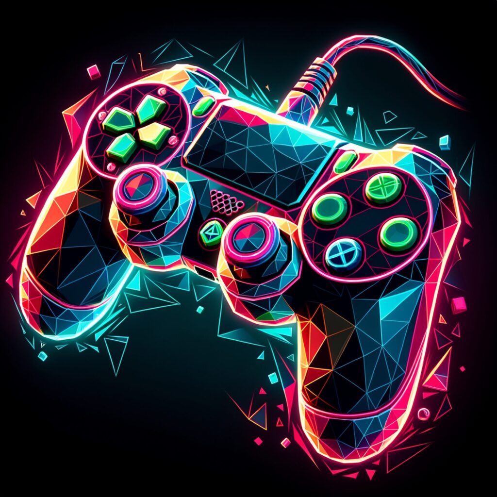 Game,Controller,Neon,Controller,Low,Poly,On,Dark,Background