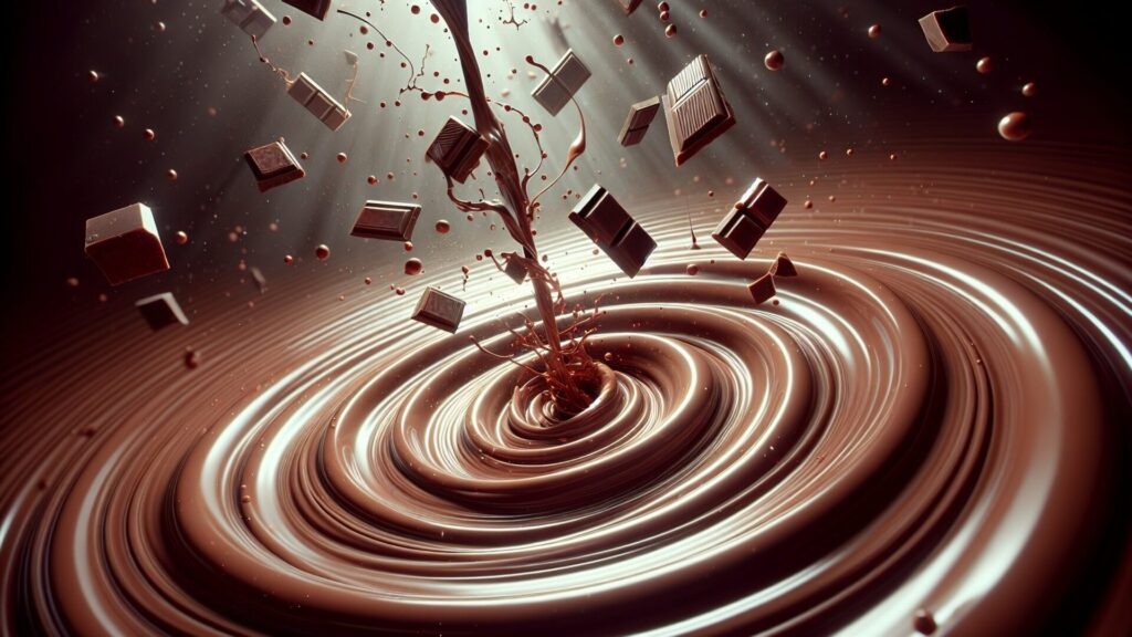 Water,Action,Photo,Of,Spiral,Chocolate,Liquid,And,Many,Chocolate