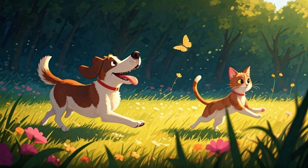 Anime,Artistic,Image,Of,Dog,Running,With,Cat,To,Catch