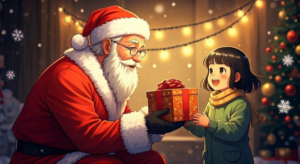 Anime,Artistic,Image,Of,Old,Man,Christmas,Santa,Giving,Present