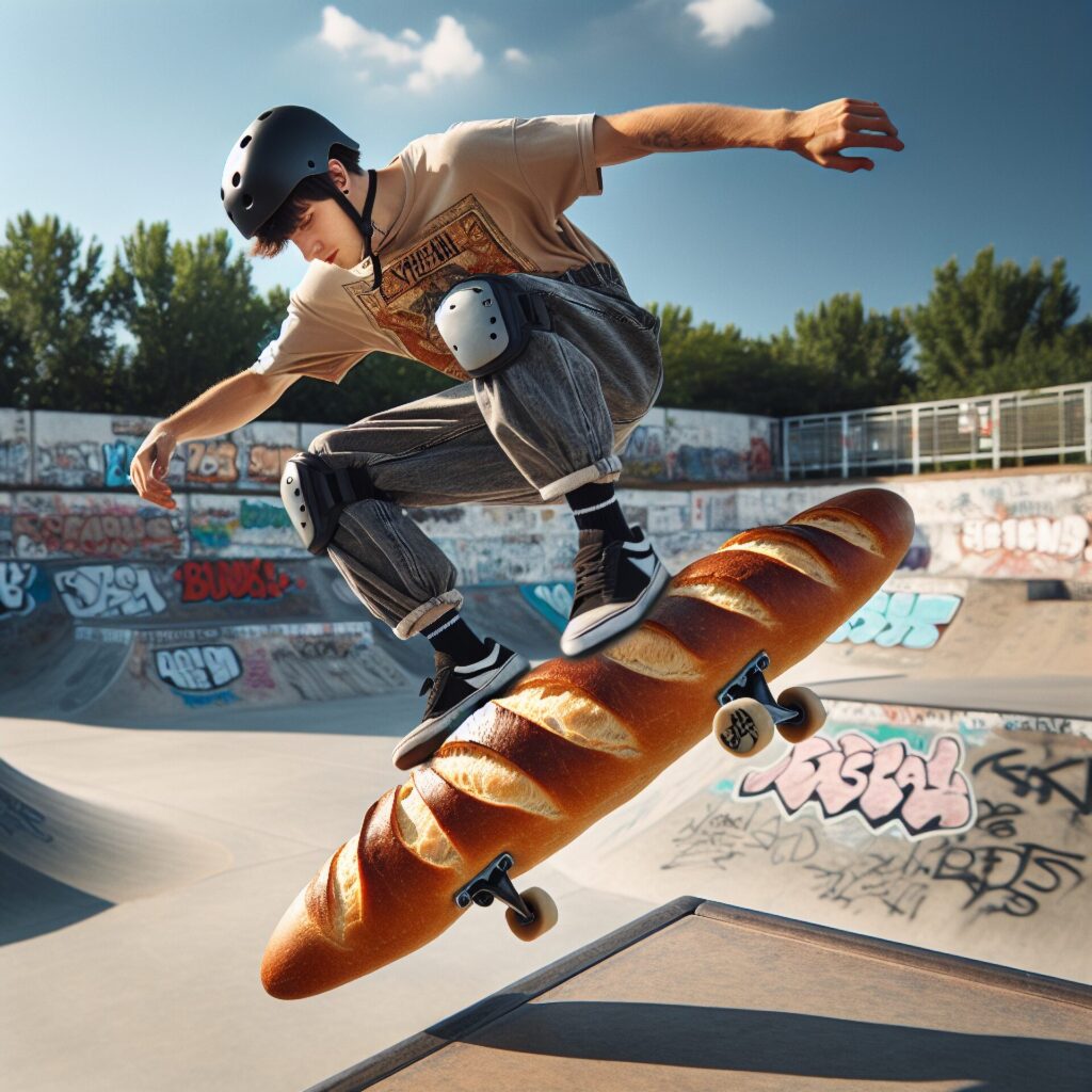 Skater,Riding,Skateboard,Baguette