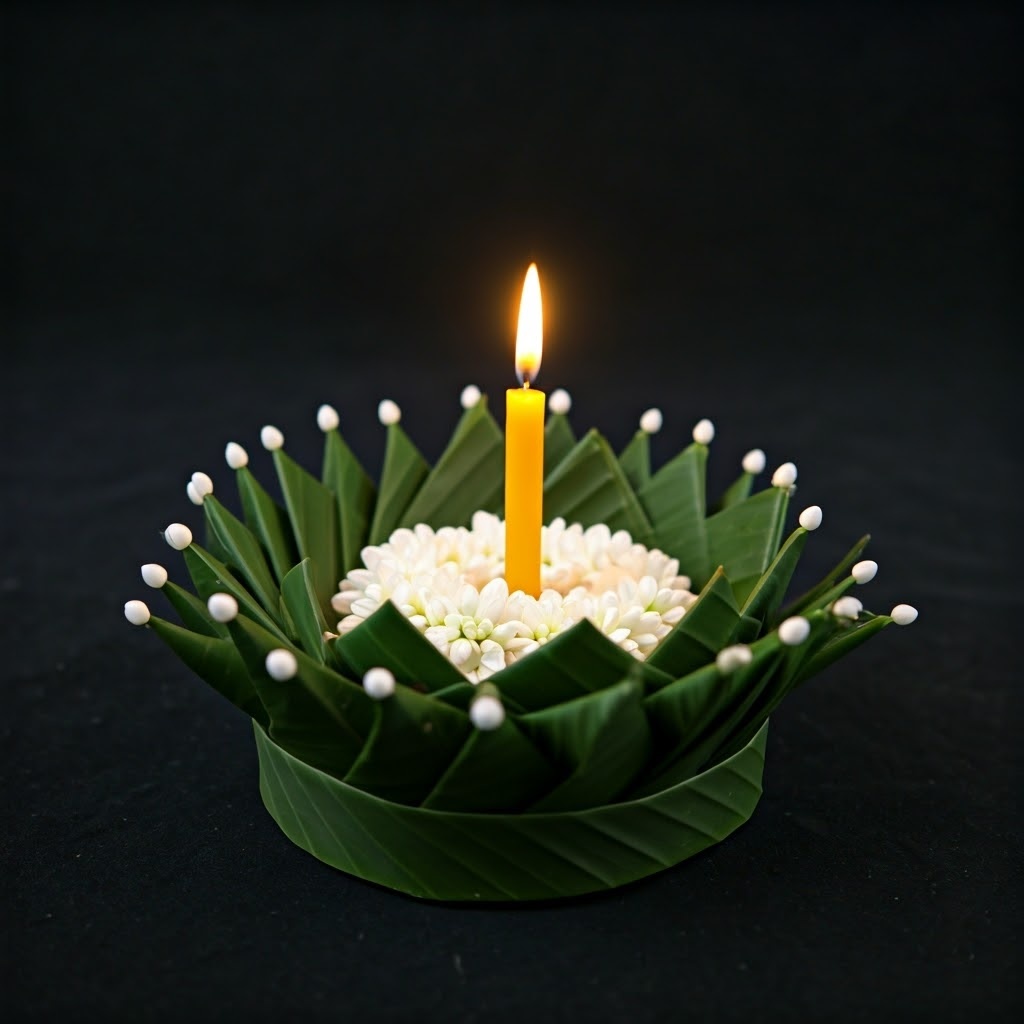 Minimalist,Krathong,Design,With,A,Single,Banana,Leaf,Folded,Into