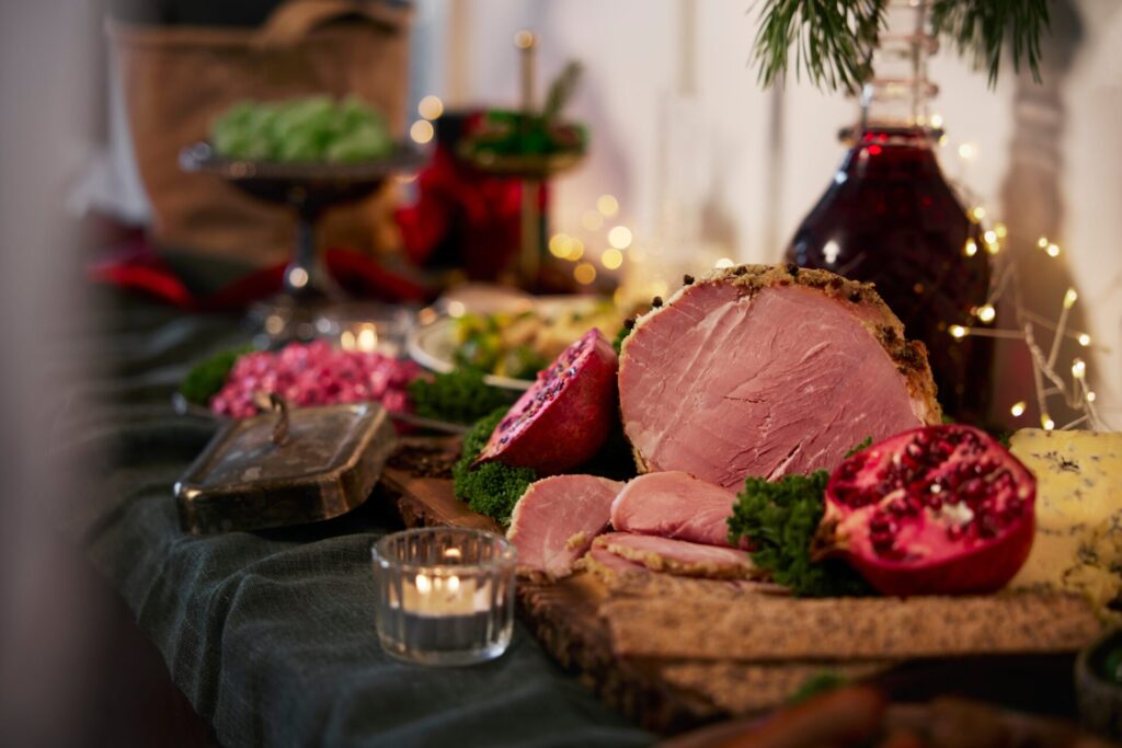 Christmas,Food,And,Decoration,On,Table