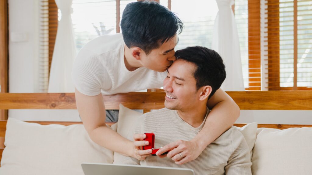 Young,Asia,Gay,Couple,Propose,At,Modern,Home,,Lgbtq,Men