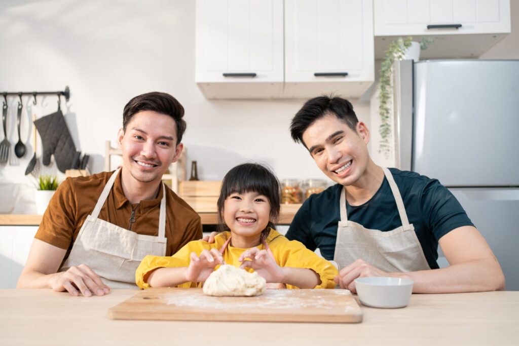 Portrait,Of,Asian,Lgbtq,Man,Gay,Family,Teach,Girl,Kid