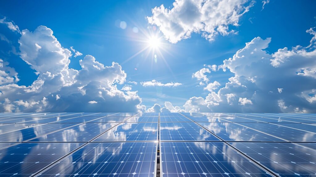 Solar,Energy,Panel,Harvesting,In,Direct,Sunlight,Against,A,Backdrop