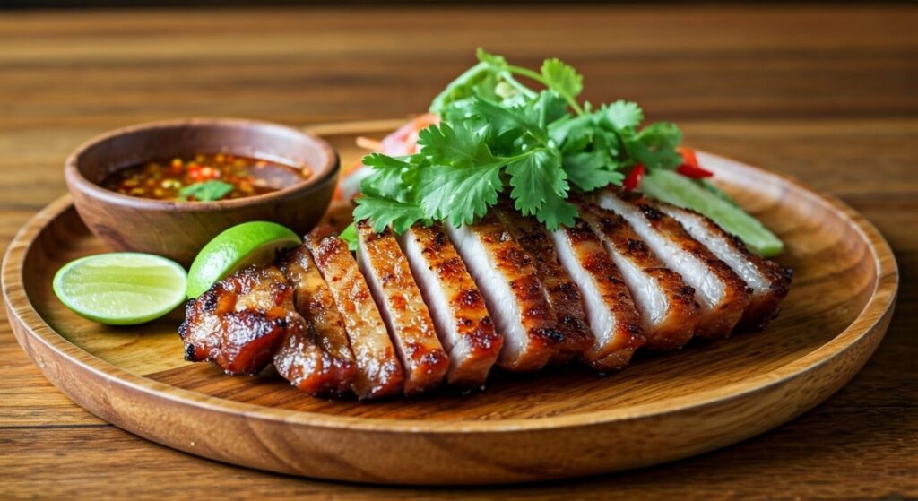 Grilled,Pork,Neck,(khor,Moo,Yang),Served,With,A,Side