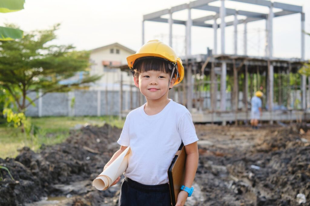 Cute,Asian,Smiling,Happy,Kindergarten,Boy,Kid,Wearing,Yellow,Construction