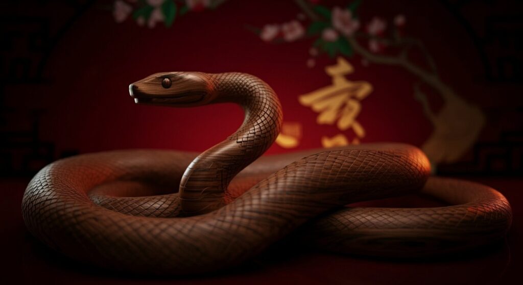 Cinematic,Scene, ,Wooden,Snake,On,Chinese,Background.