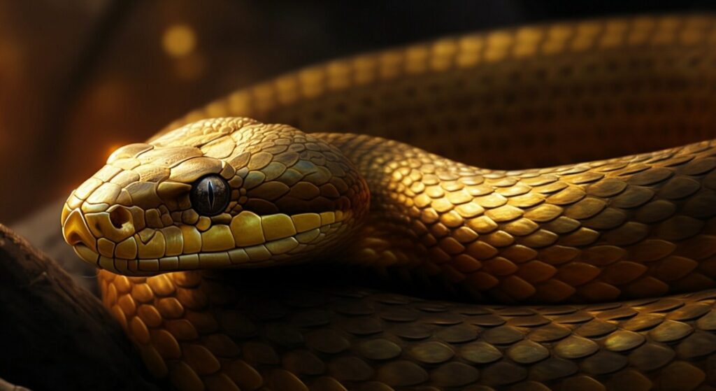 Cinematic,Scene, ,Goden,Snake,Extreme,Close,Up.