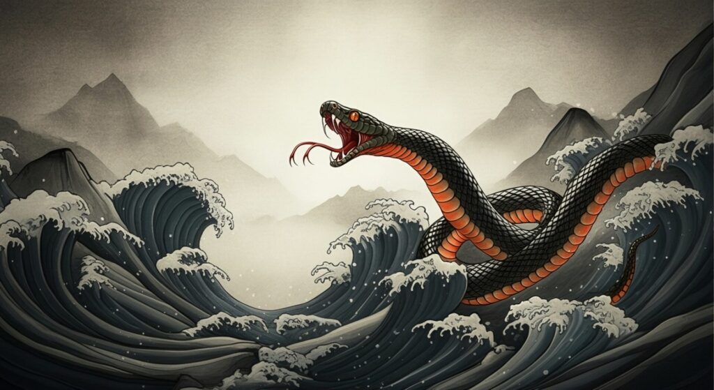 Cinematic,Scene, ,Japanese,Ink,Style,With,Snake,Moving,On