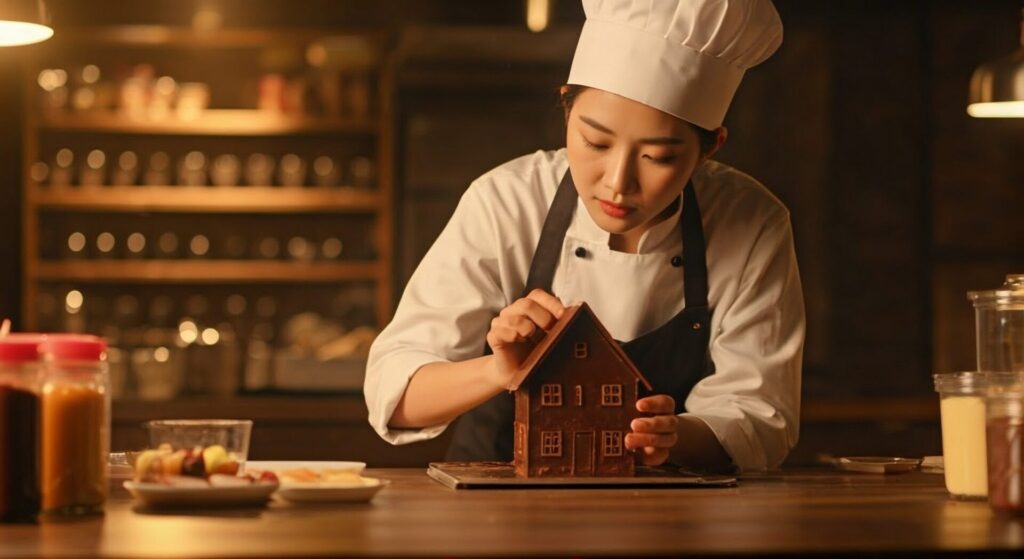 Cinematic,Scene, ,Young,Asian,Woman,Chef,Making,House,From