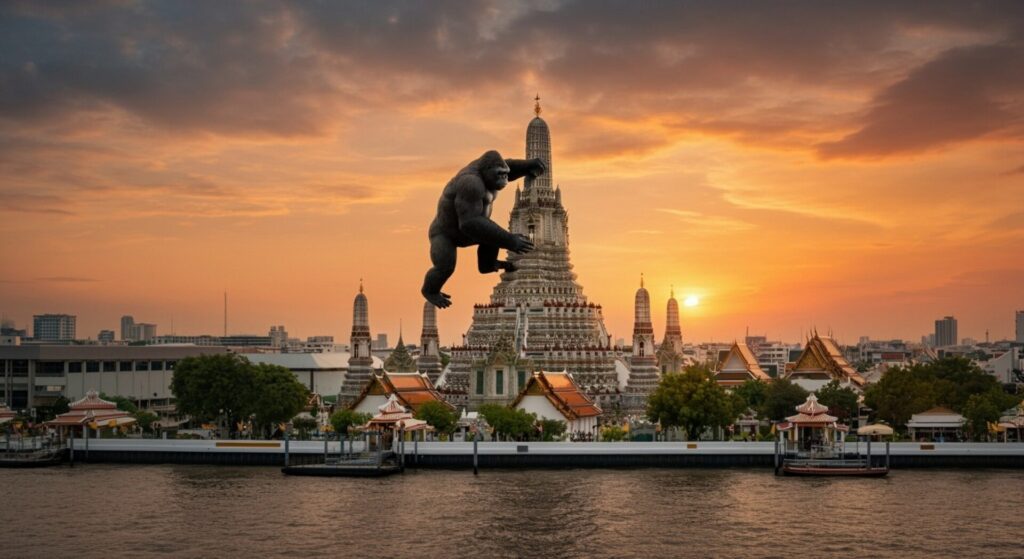 King,Kong,Climbing,Wat,Arun,In,Thailand.