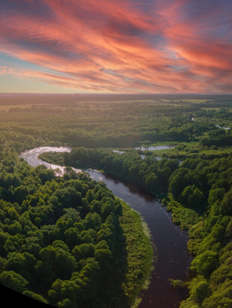 Panorama,View,From,Above,Of,The,Summer,Landscape.,Orange,Sunset