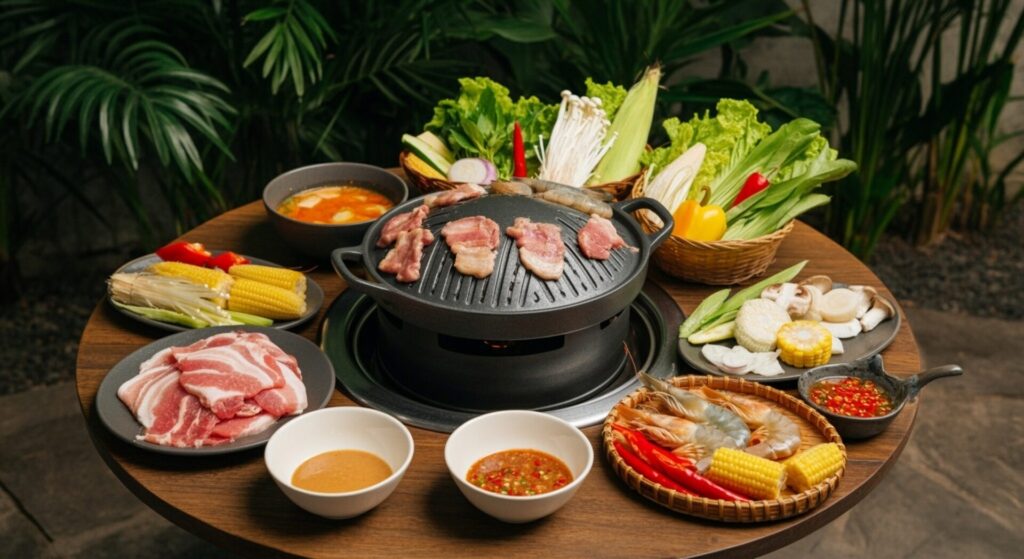 A,Thai style,Barbecue,(moo,Kra,Ta),Setup.,The,Scene,Features