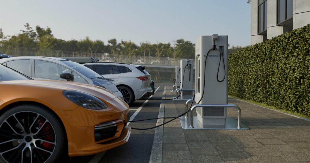 Generic,Electric,Car,Charging,At,Station,Dock,Point,In,Parking