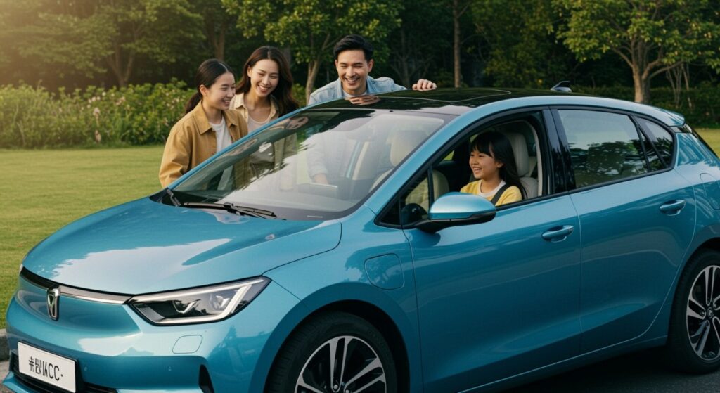 Automatic,Ev,Car,With,Asian,Family,On,Car