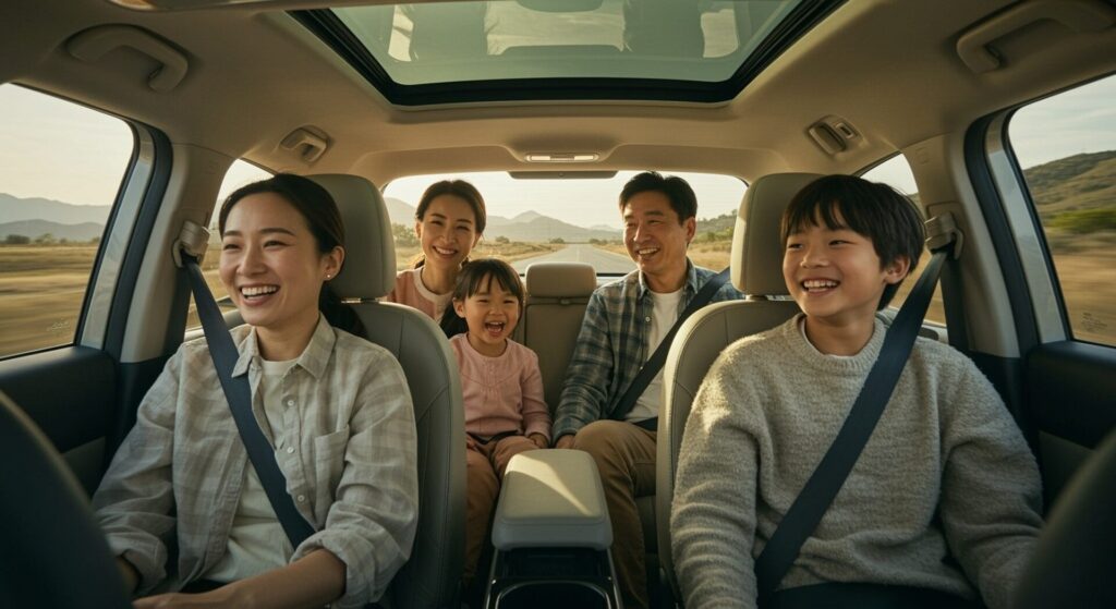 Asian,Family,Having,Good,Time,Inside,Ev,Car