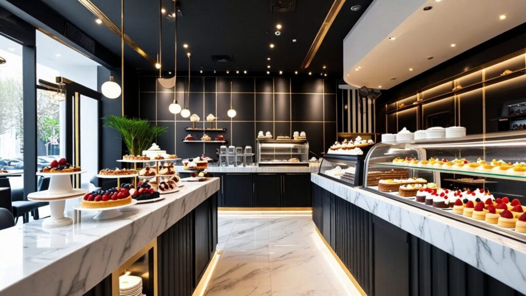 Interior,Of,Dessert,Cafeteria,In,Modern,Style.,Black,And,White