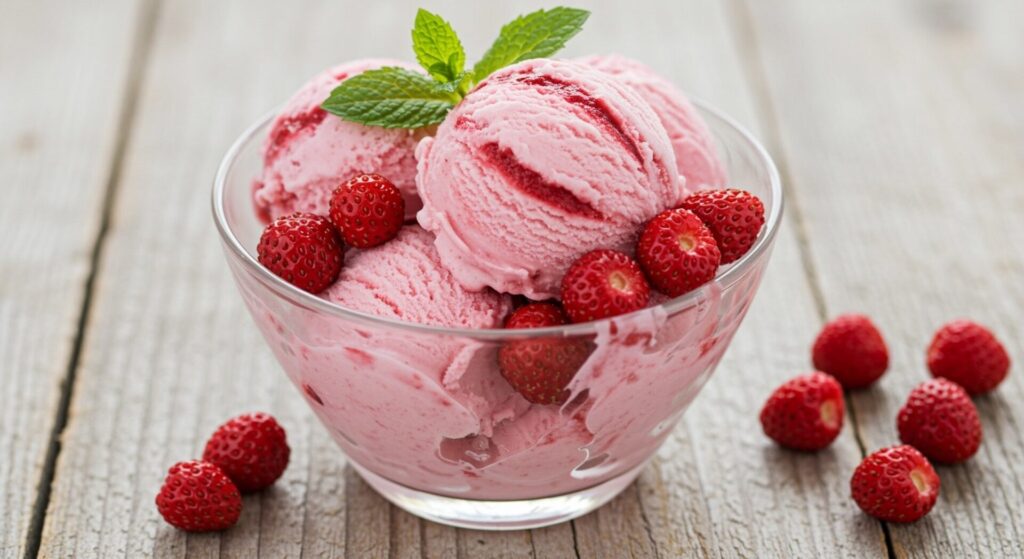 Homemade,Ice,Cream,With,Wild,Strawberry.