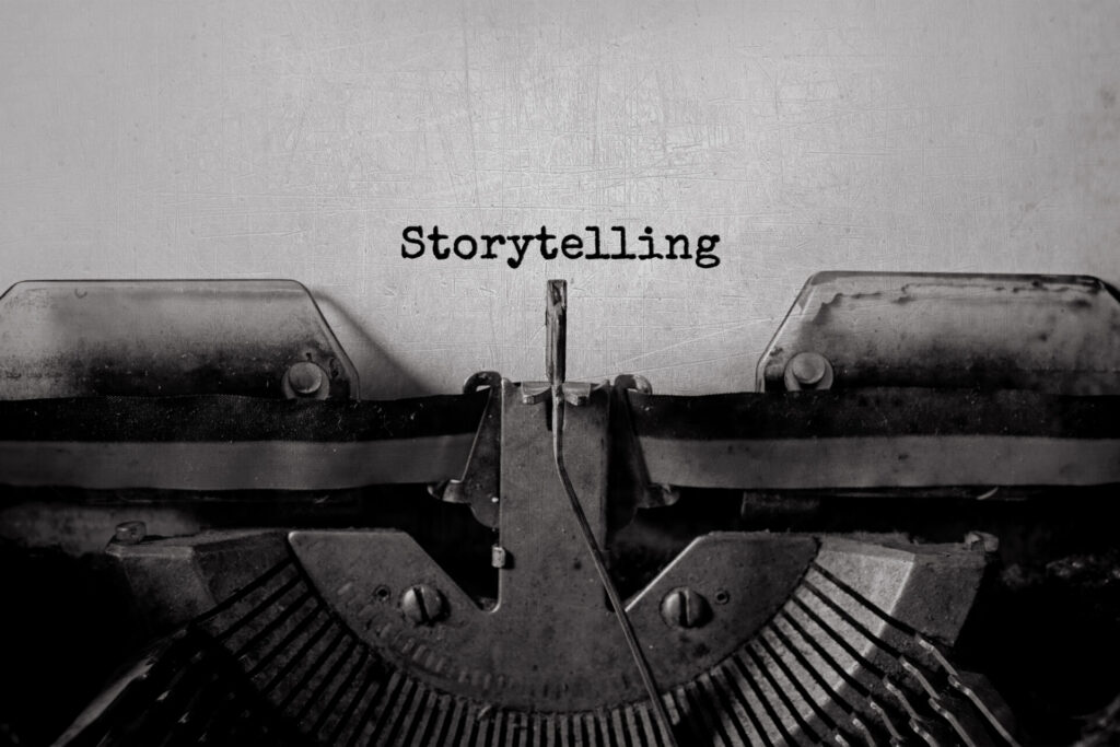 Storytelling,Typed,Words,On,A,Vintage,Typewriter.